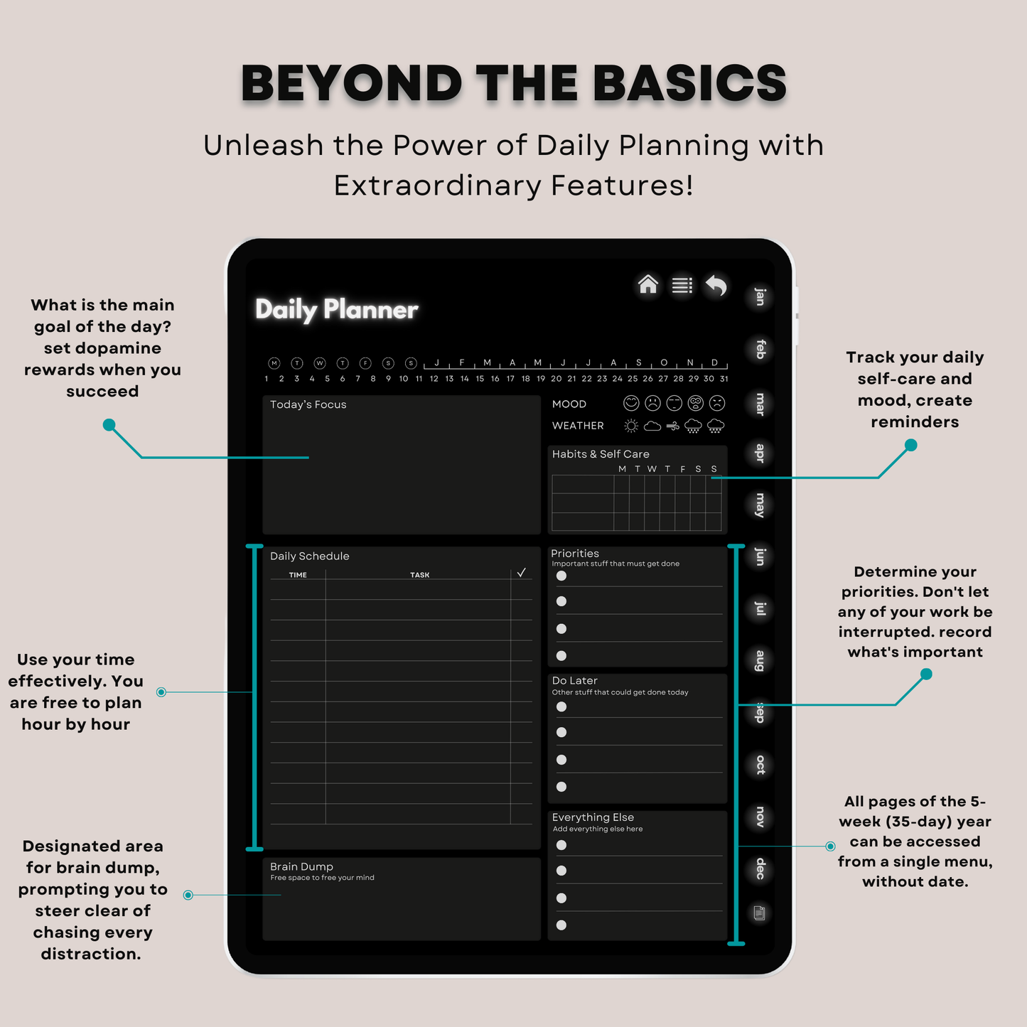 The ADHD Planner: Finally Find Your Focus | Hyperlinked Dark Mode for iPad & Android