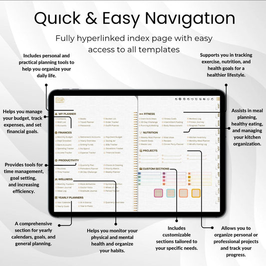 The Legacy Digital Planner: Craft a Life of Elegance & Intention | White & Gold, Horizontal, Hyperlinked