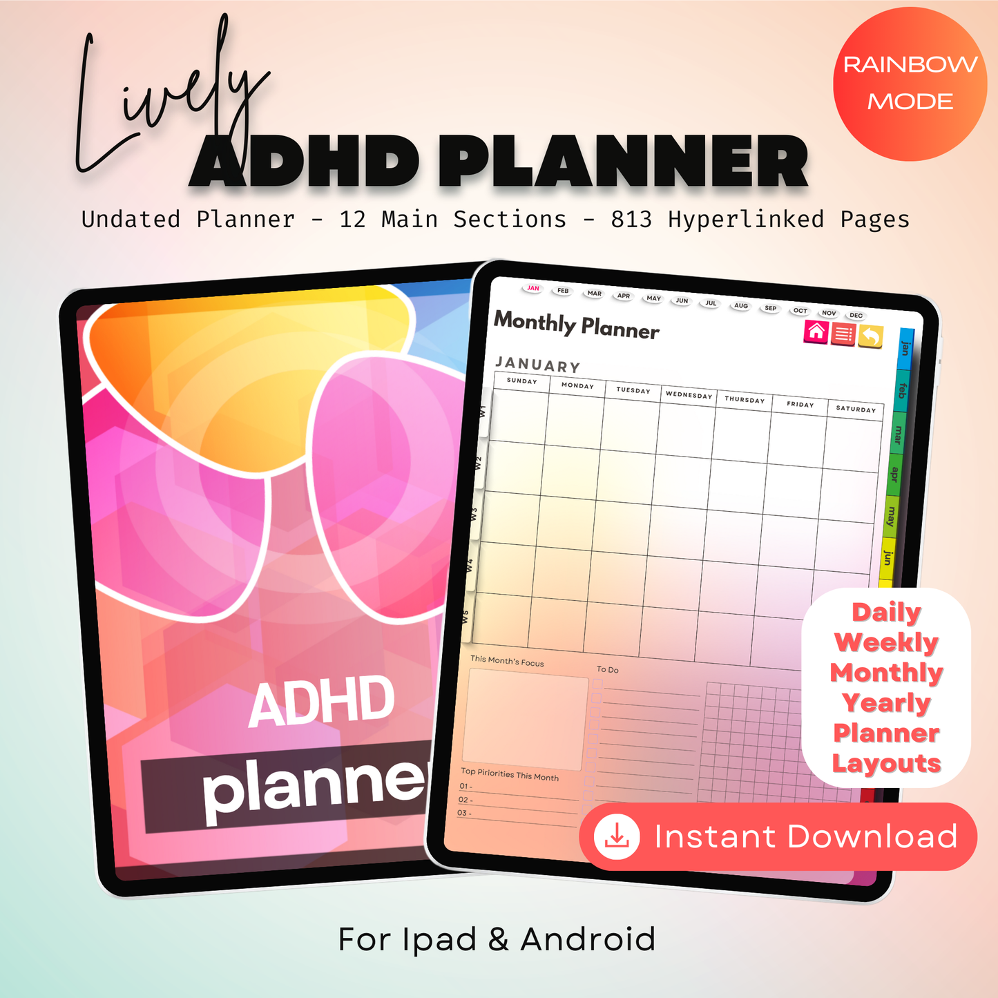 The Vibrant ADHD Planner: Spark Your Motivation | Colorful & Hyperlinked for iPad & Android