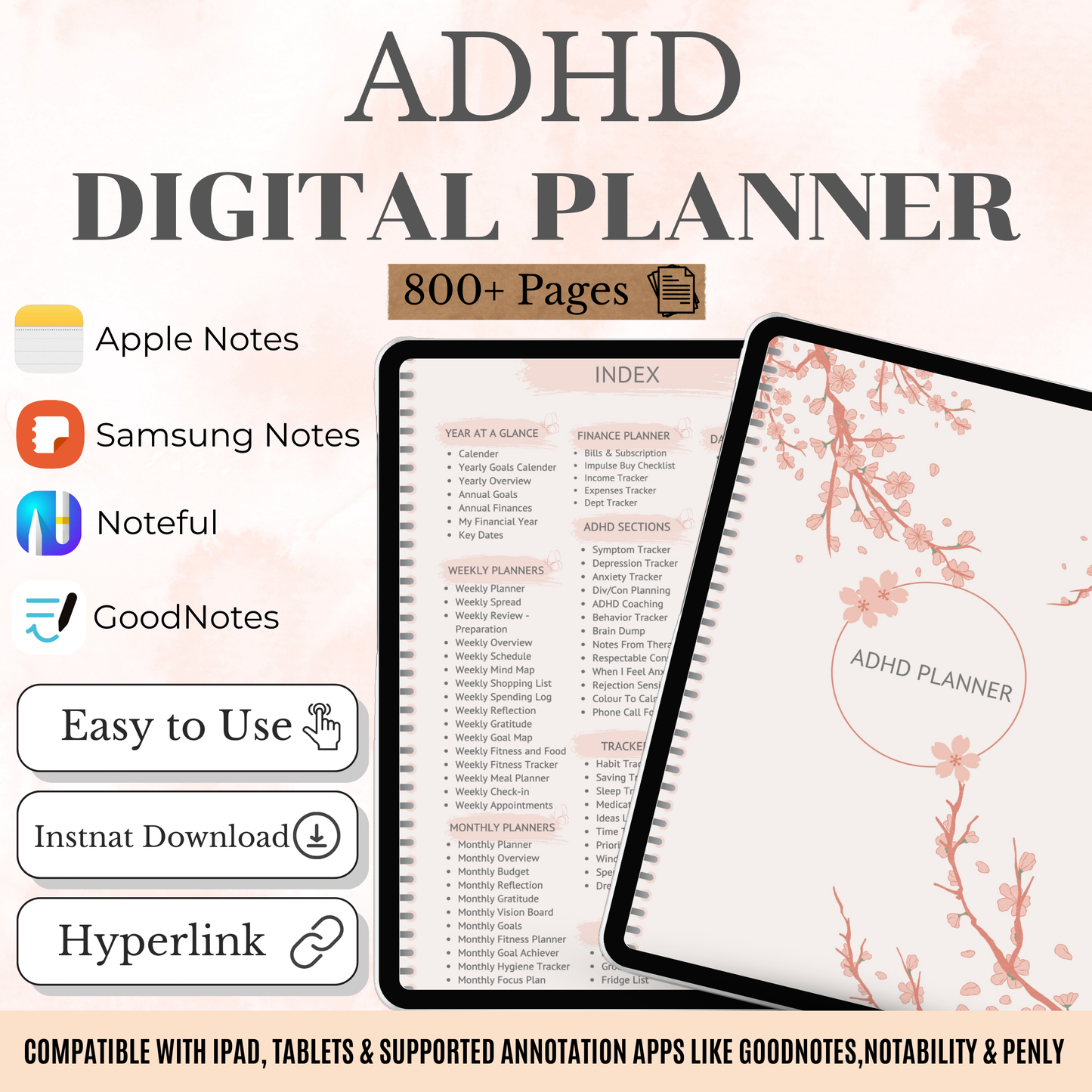 The All-in-One ADHD Planner: Your Complete System for Clarity & Control | Undated, Hyperlinked for iPad & Android