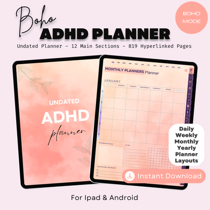The Mindful ADHD Planner: Find Your Flow & Balance | Boho Aesthetic, Hyperlinked for iPad & Android
