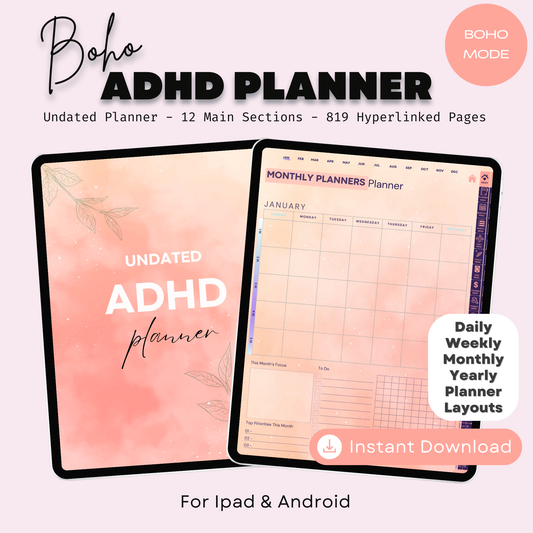 The Mindful ADHD Planner: Find Your Flow & Balance | Boho Aesthetic, Hyperlinked for iPad & Android