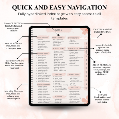 The All-in-One ADHD Planner: Your Complete System for Clarity & Control | Undated, Hyperlinked for iPad & Android