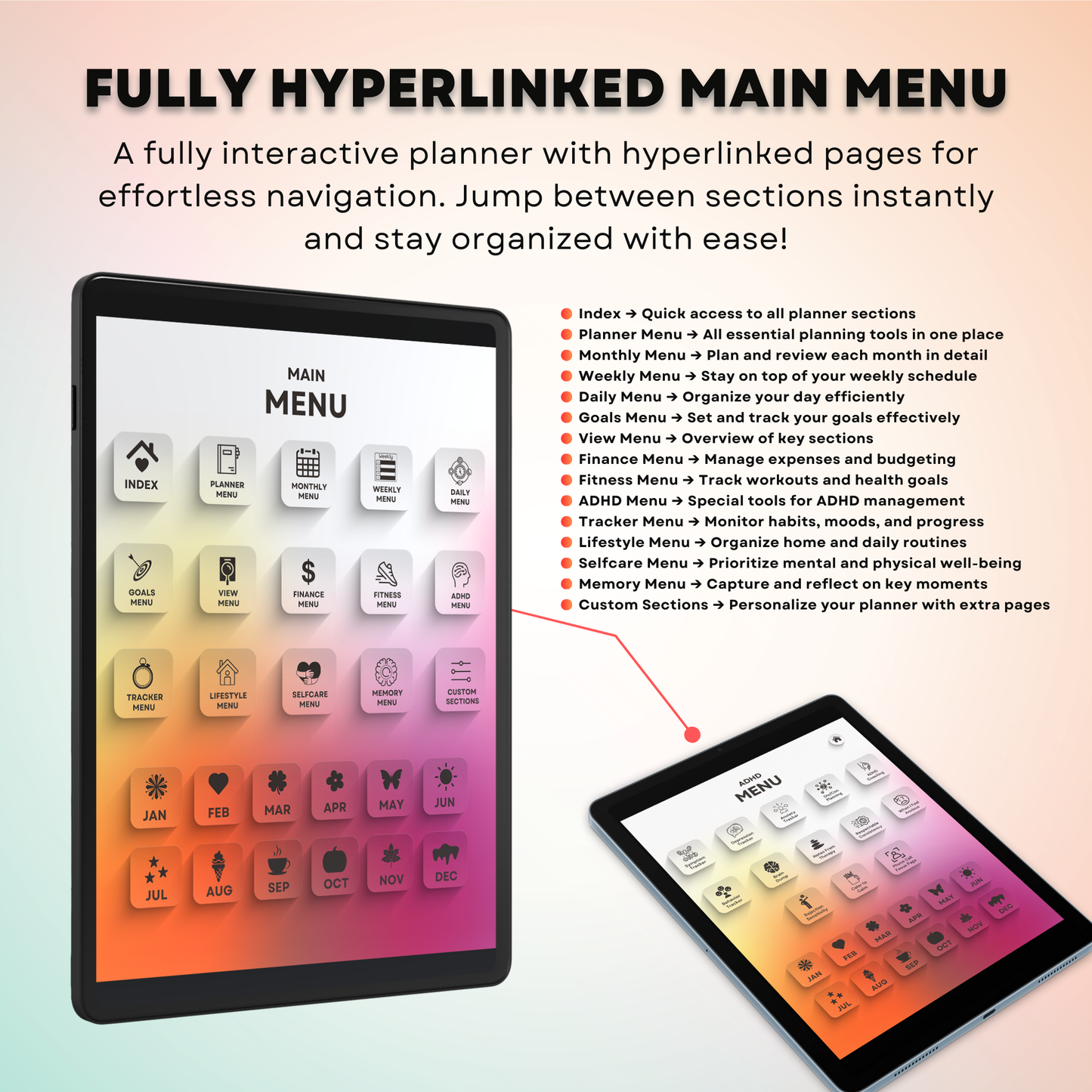 The Vibrant ADHD Planner: Spark Your Motivation | Colorful & Hyperlinked for iPad & Android