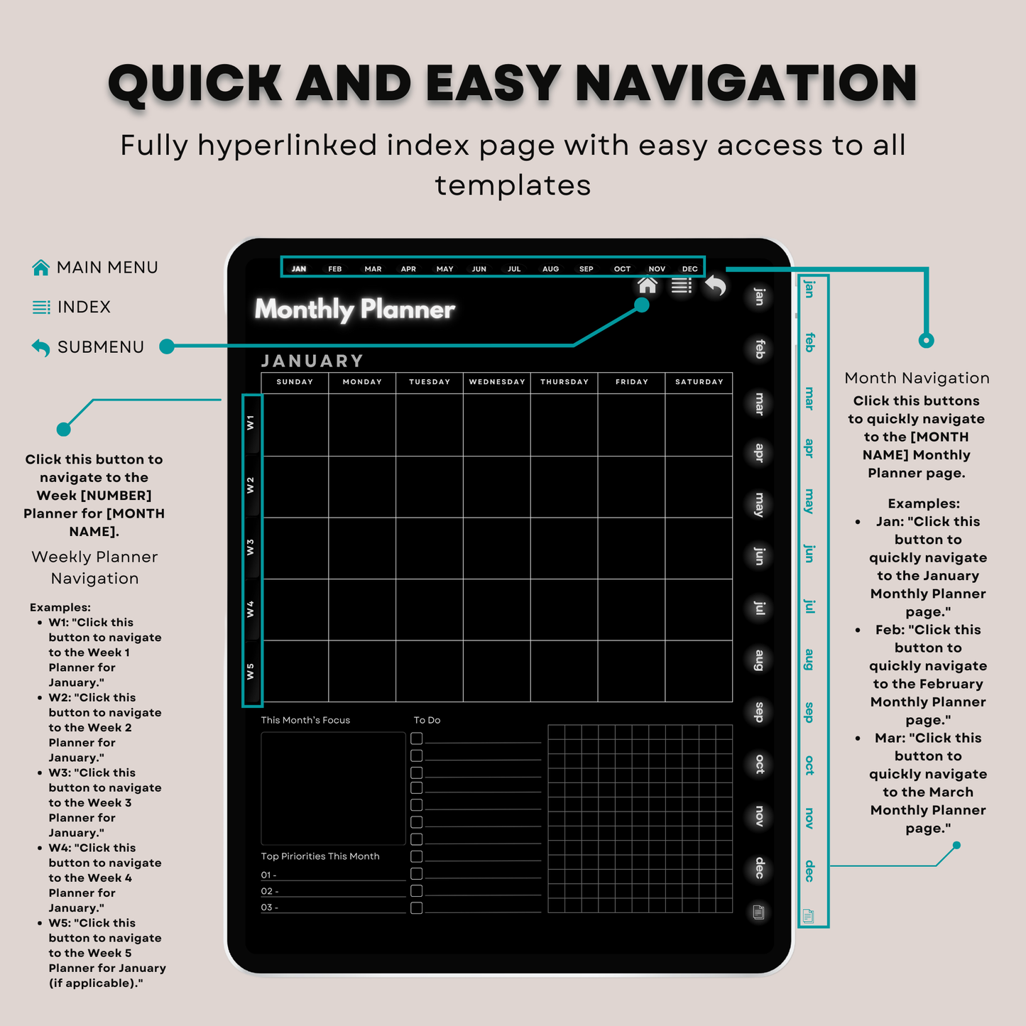 The ADHD Planner: Finally Find Your Focus | Hyperlinked Dark Mode for iPad & Android