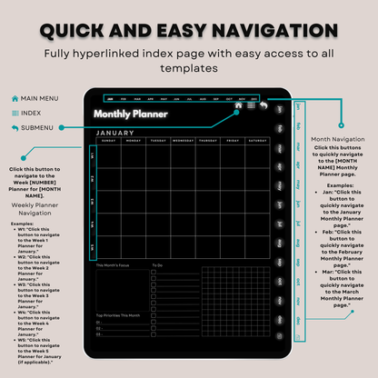 The ADHD Planner: Finally Find Your Focus | Hyperlinked Dark Mode for iPad & Android