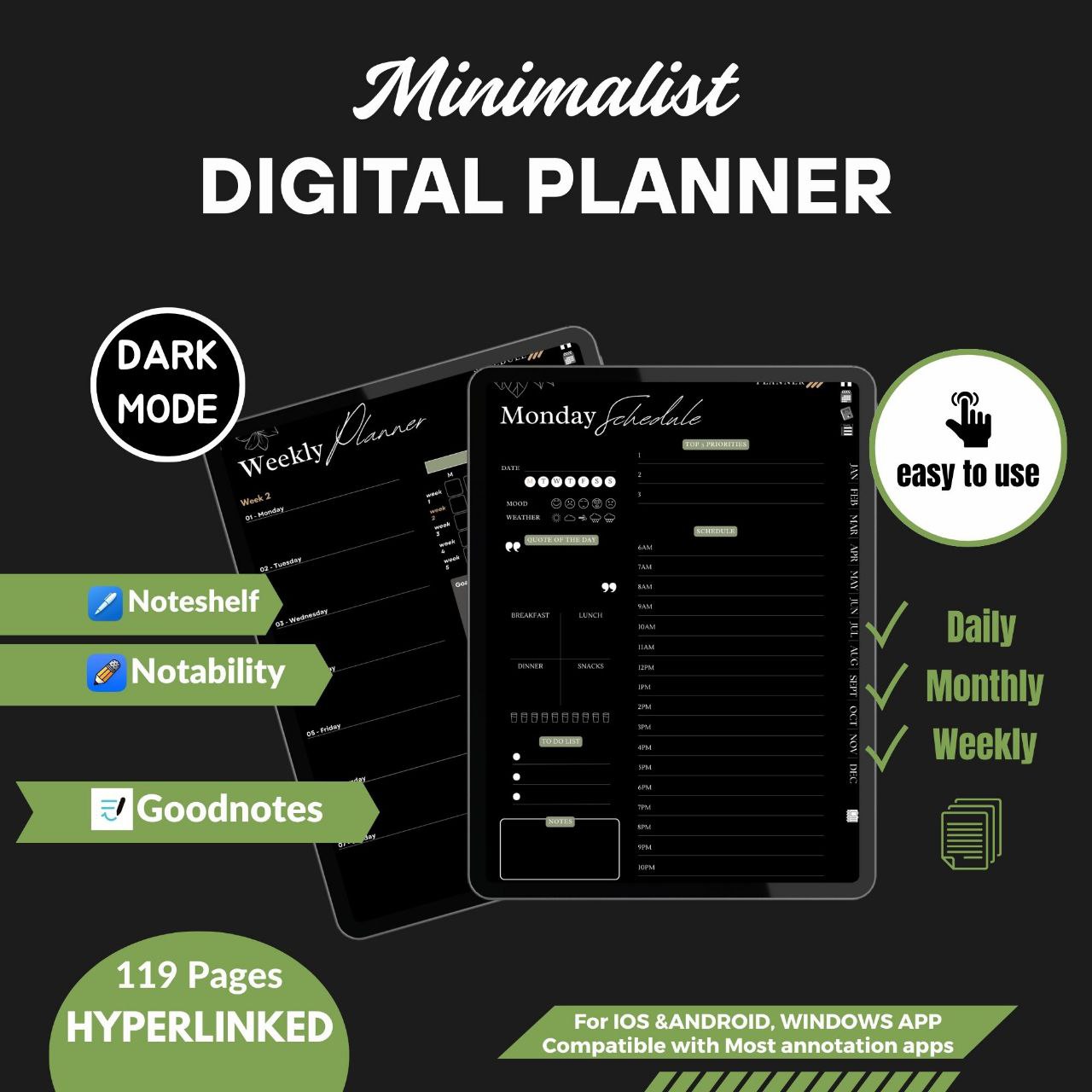 The Midnight ADHD Planner: Find Your Clarity in the Quiet | Dark Mode, Hyperlinked for iPad & Android