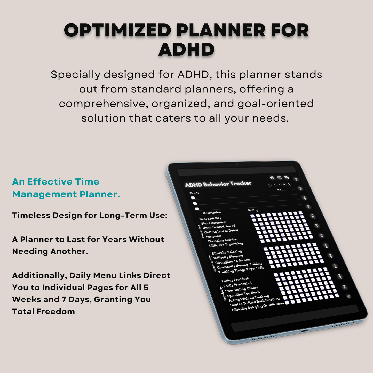 The ADHD Planner: Finally Find Your Focus | Hyperlinked Dark Mode for iPad & Android
