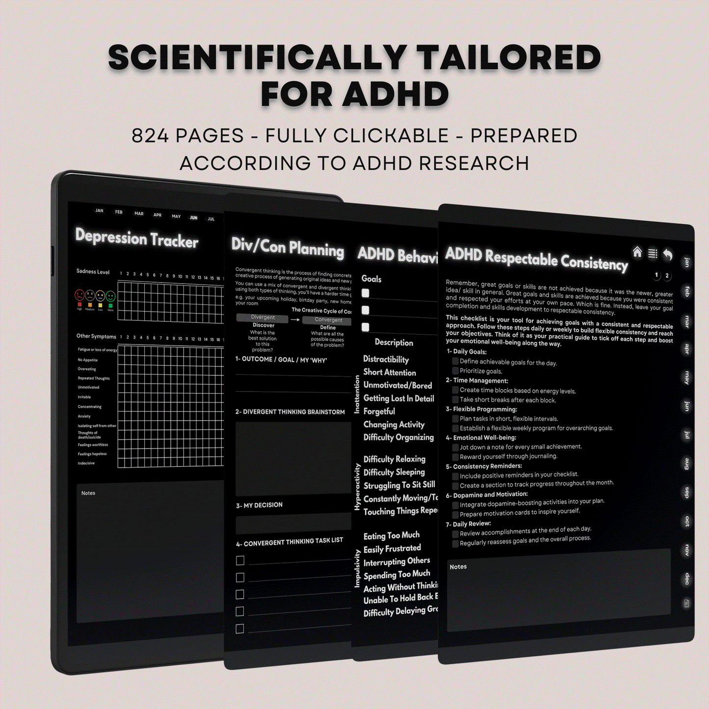 The ADHD Planner: Finally Find Your Focus | Hyperlinked Dark Mode for iPad & Android