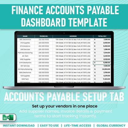 Finance Accounts Payable Dashboard Template