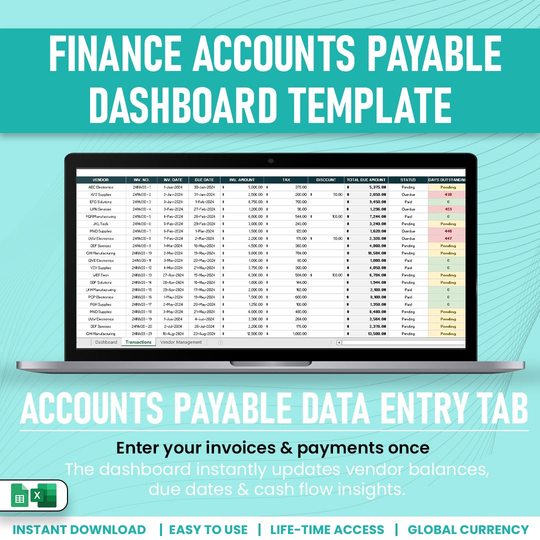 Finance Accounts Payable Dashboard Template