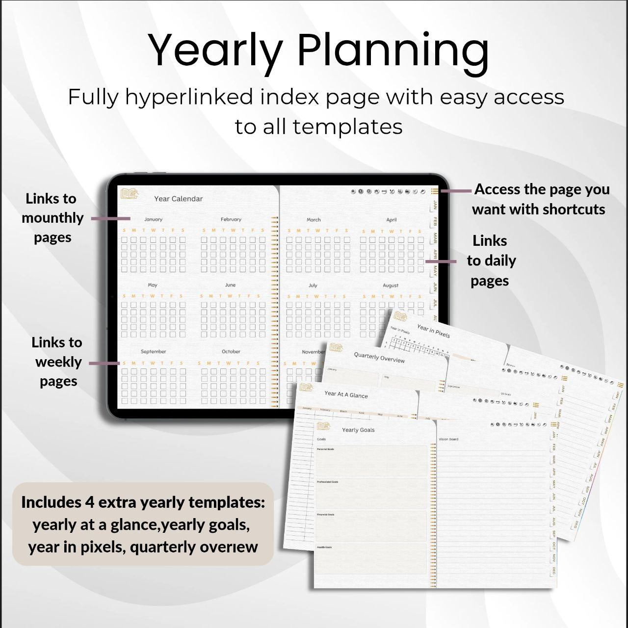 The Legacy Digital Planner: Craft a Life of Elegance & Intention | White & Gold, Horizontal, Hyperlinked
