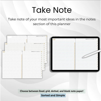 The Legacy Digital Planner: Craft a Life of Elegance & Intention | White & Gold, Horizontal, Hyperlinked