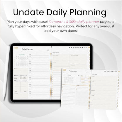 The Legacy Digital Planner: Craft a Life of Elegance & Intention | White & Gold, Horizontal, Hyperlinked