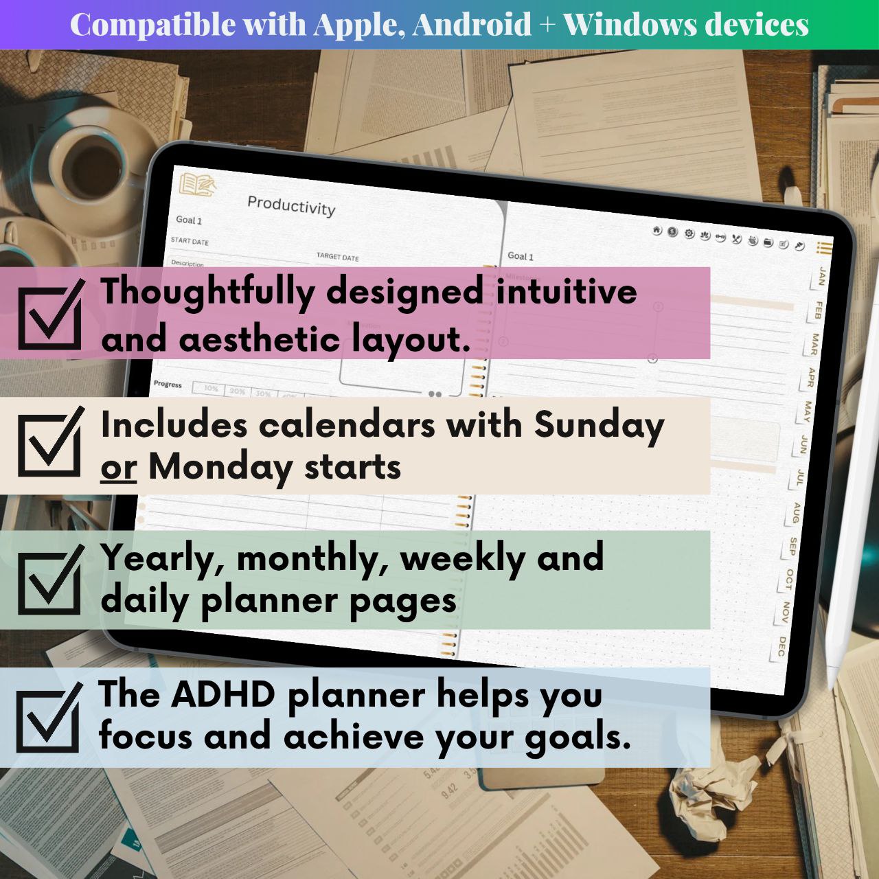 The Legacy Digital Planner: Craft a Life of Elegance & Intention | White & Gold, Horizontal, Hyperlinked