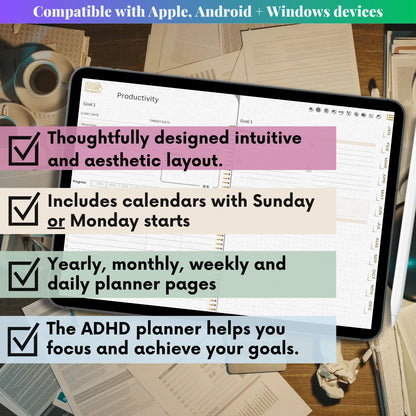 The Legacy Digital Planner: Craft a Life of Elegance & Intention | White & Gold, Horizontal, Hyperlinked