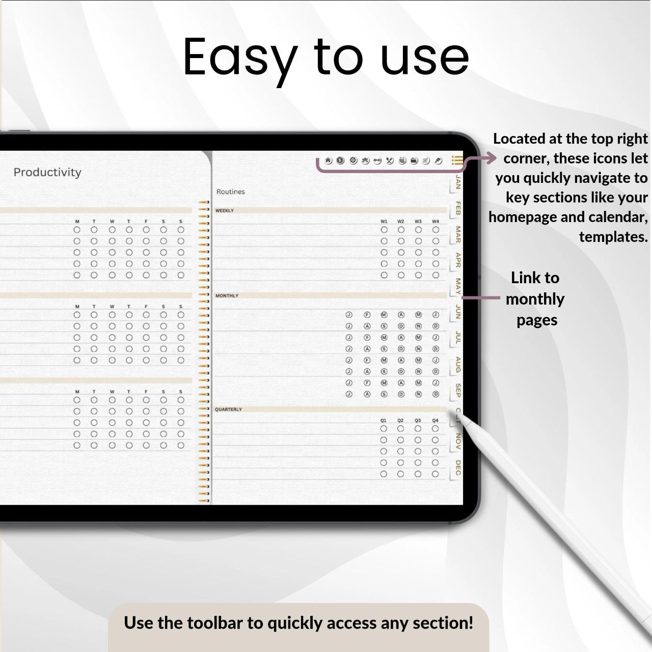 The Legacy Digital Planner: Craft a Life of Elegance & Intention | White & Gold, Horizontal, Hyperlinked