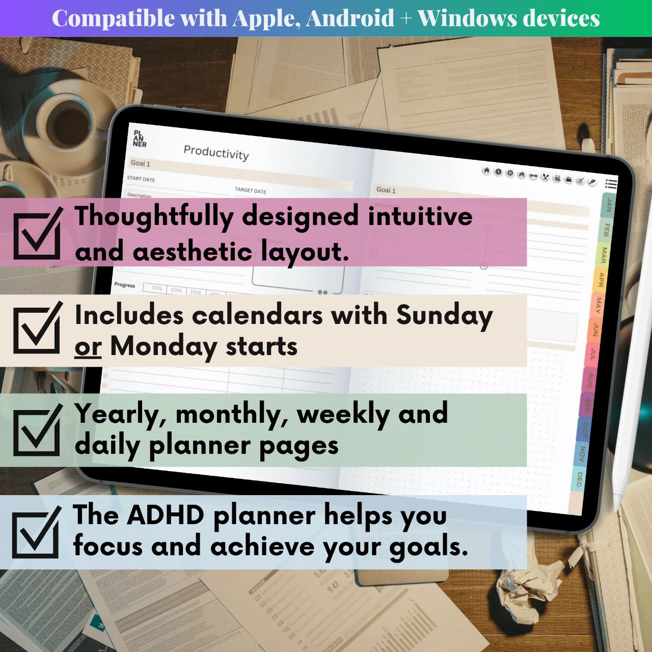The Minimalist's Digital Planner: Your Blueprint for a Decluttered Life | Gray, Horizontal & Hyperlinked