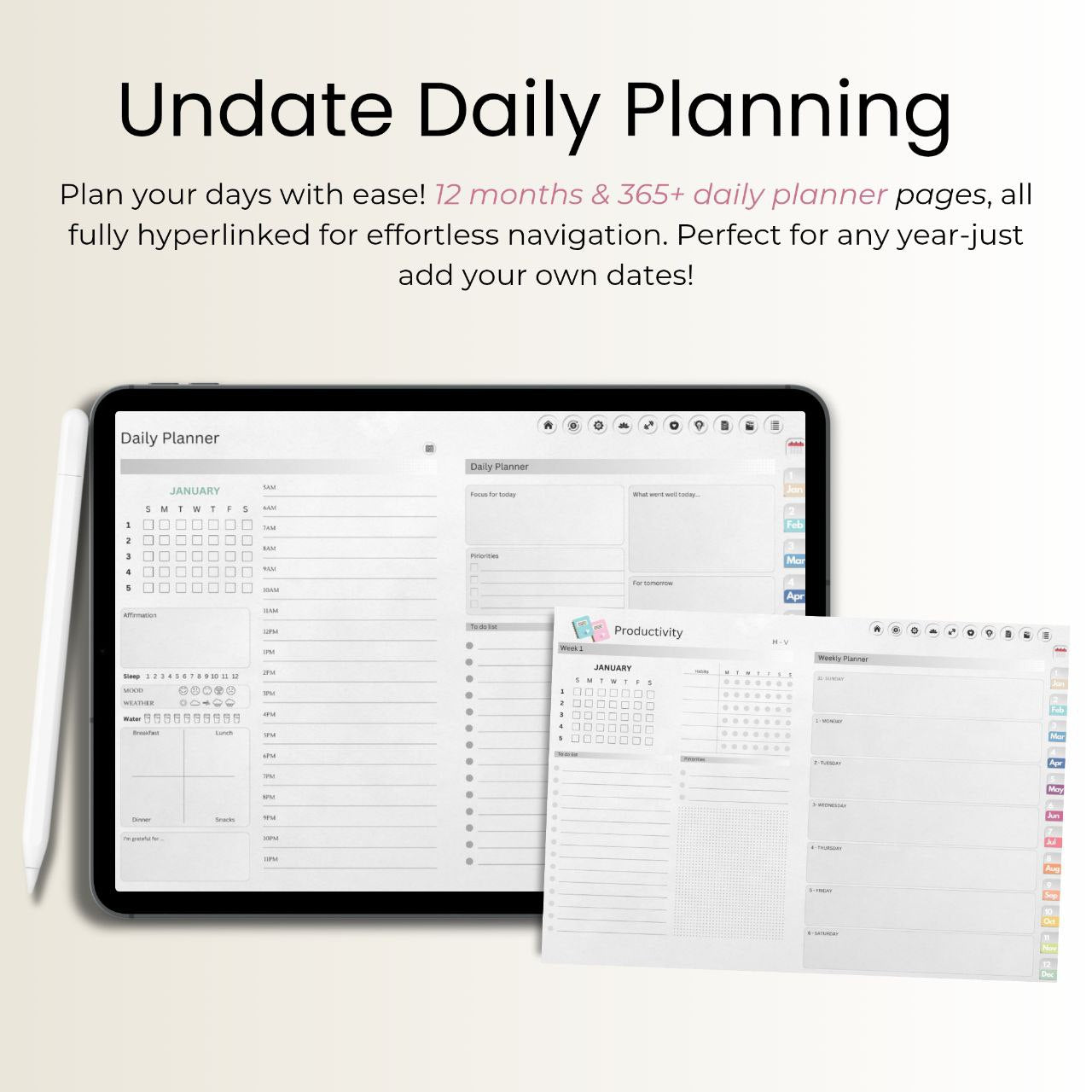 The Minimalist's Digital Planner: Your Blueprint for a Decluttered Life | Gray, Horizontal & Hyperlinked