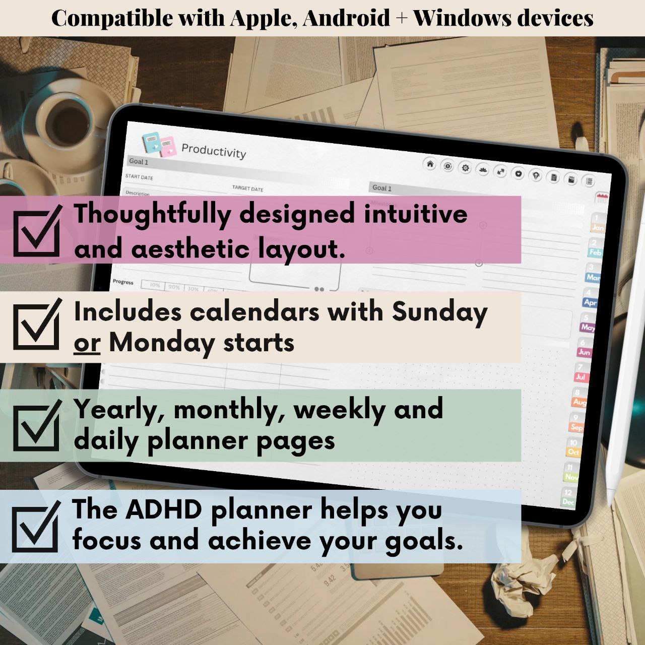 The Minimalist's Digital Planner: Your Blueprint for a Decluttered Life | Gray, Horizontal & Hyperlinked