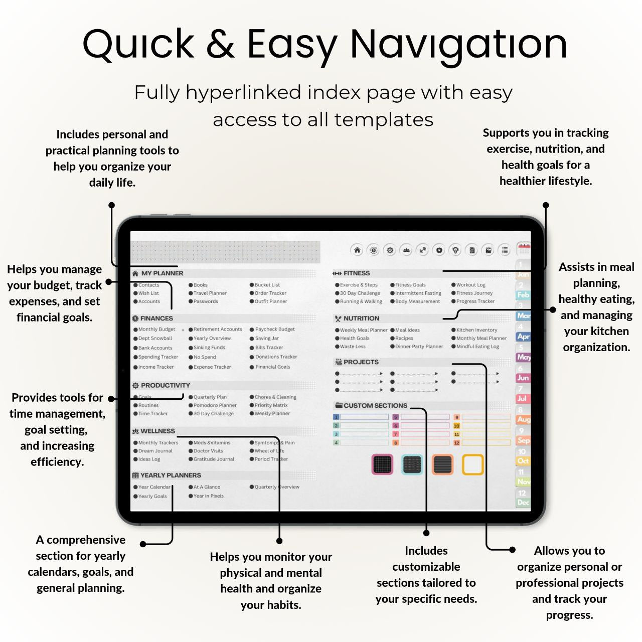 The Minimalist's Digital Planner: Your Blueprint for a Decluttered Life | Gray, Horizontal & Hyperlinked