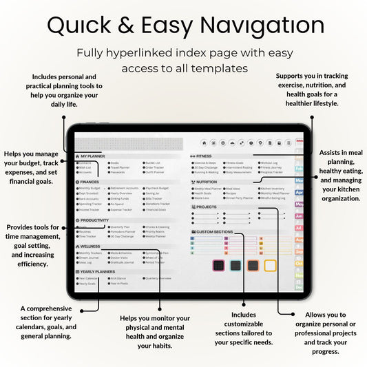 The Minimalist's Digital Planner: Your Blueprint for a Decluttered Life | Gray, Horizontal & Hyperlinked