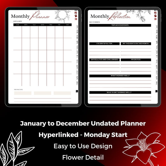The Executive ADHD Planner: Execute with Precision | Black & Red Hyperlinked for iPad & Android