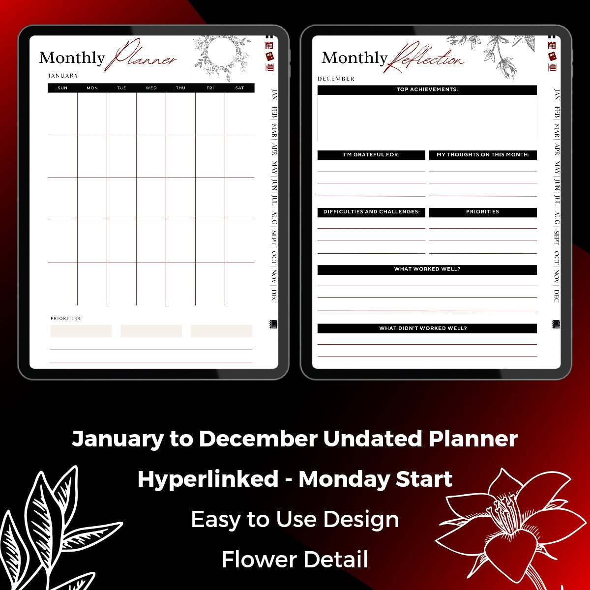 The Executive ADHD Planner: Execute with Precision | Black & Red Hyperlinked for iPad & Android