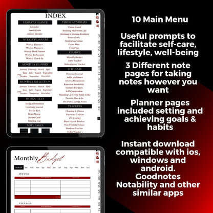 The Executive ADHD Planner: Execute with Precision | Black & Red Hyperlinked for iPad & Android