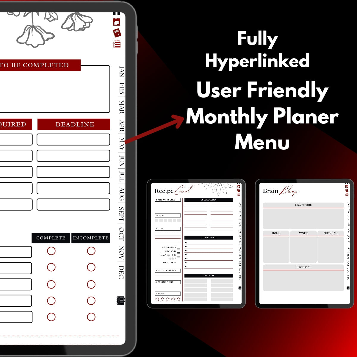 The Executive ADHD Planner: Execute with Precision | Black & Red Hyperlinked for iPad & Android