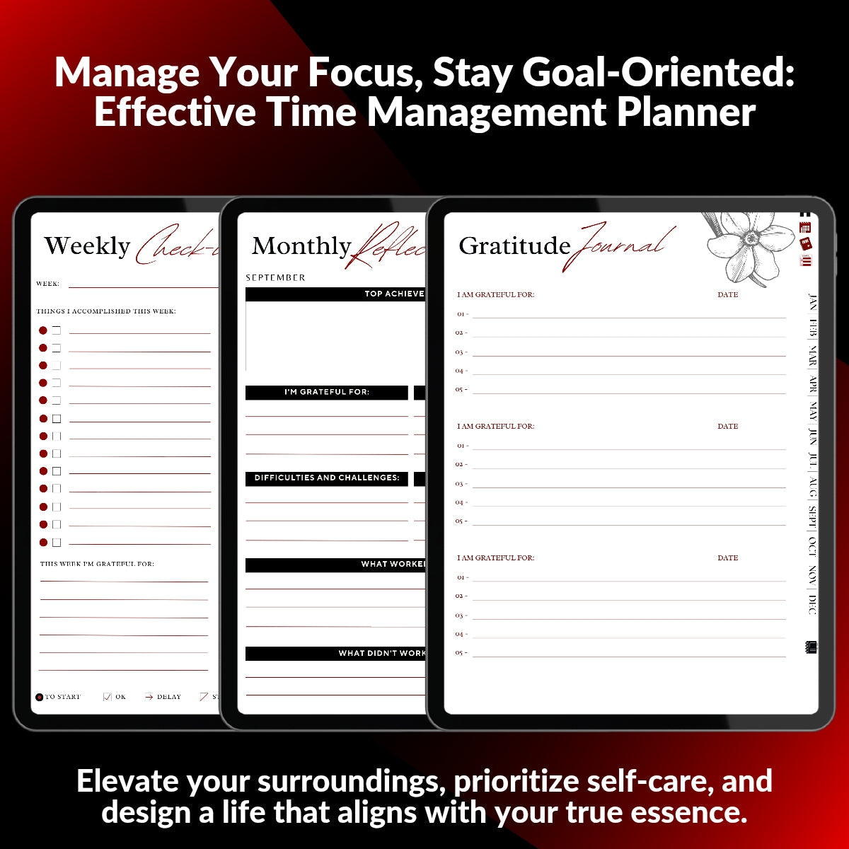 The Executive ADHD Planner: Execute with Precision | Black & Red Hyperlinked for iPad & Android