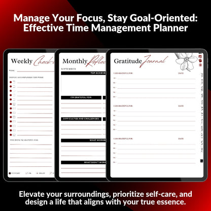 The Executive ADHD Planner: Execute with Precision | Black & Red Hyperlinked for iPad & Android