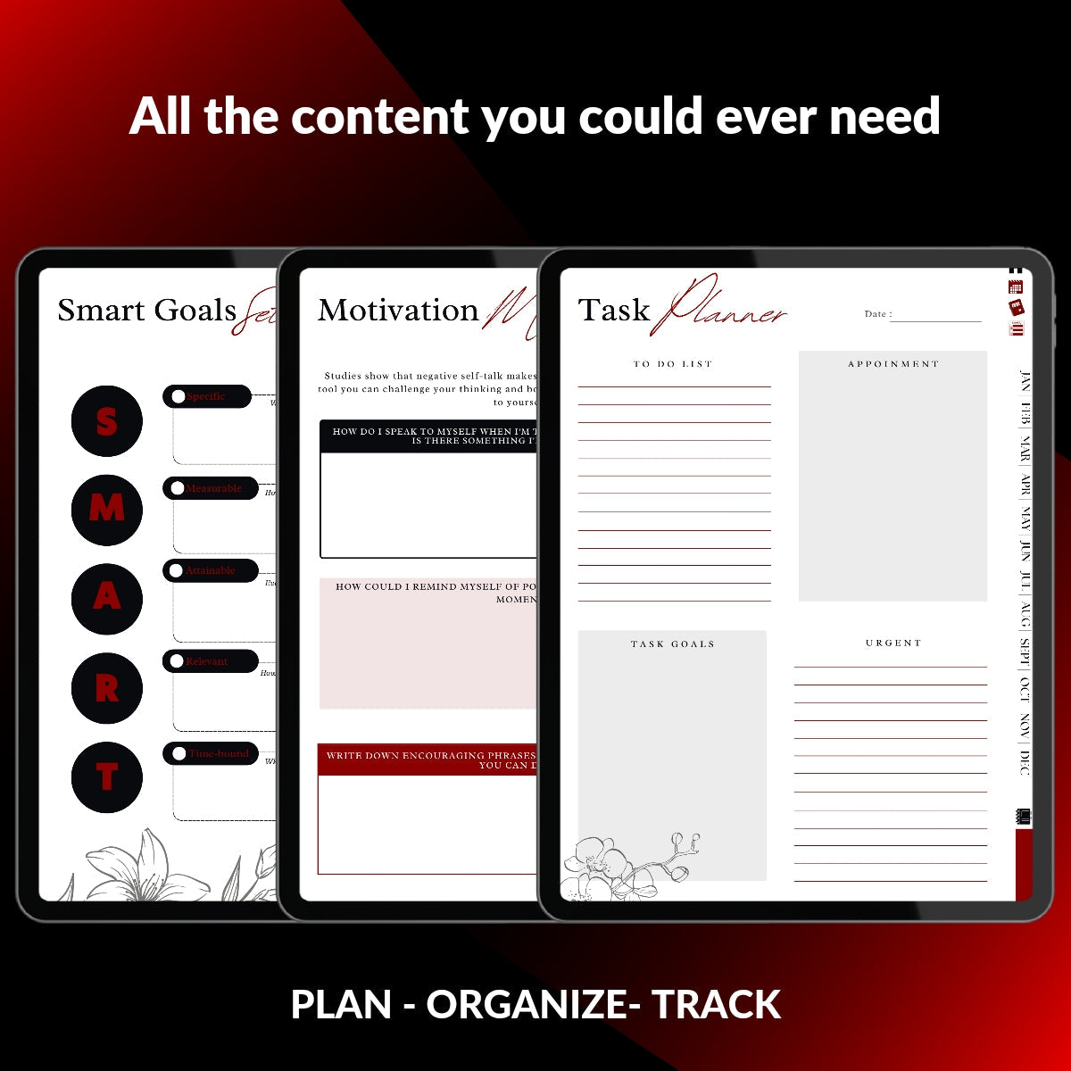 The Executive ADHD Planner: Execute with Precision | Black & Red Hyperlinked for iPad & Android