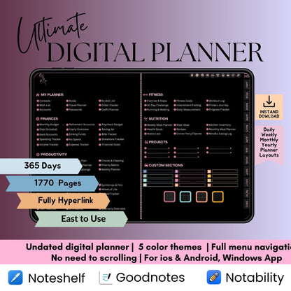 The Midnight Digital Planner: Your Sanctuary for Deep Focus | Dark Mode, Horizontal & Hyperlinked