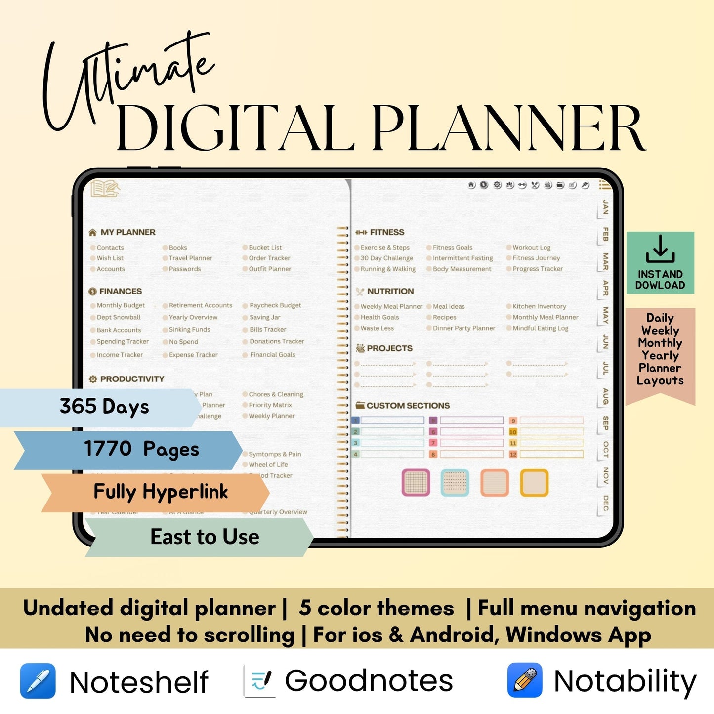 The Legacy Digital Planner: Craft a Life of Elegance & Intention | White & Gold, Horizontal, Hyperlinked