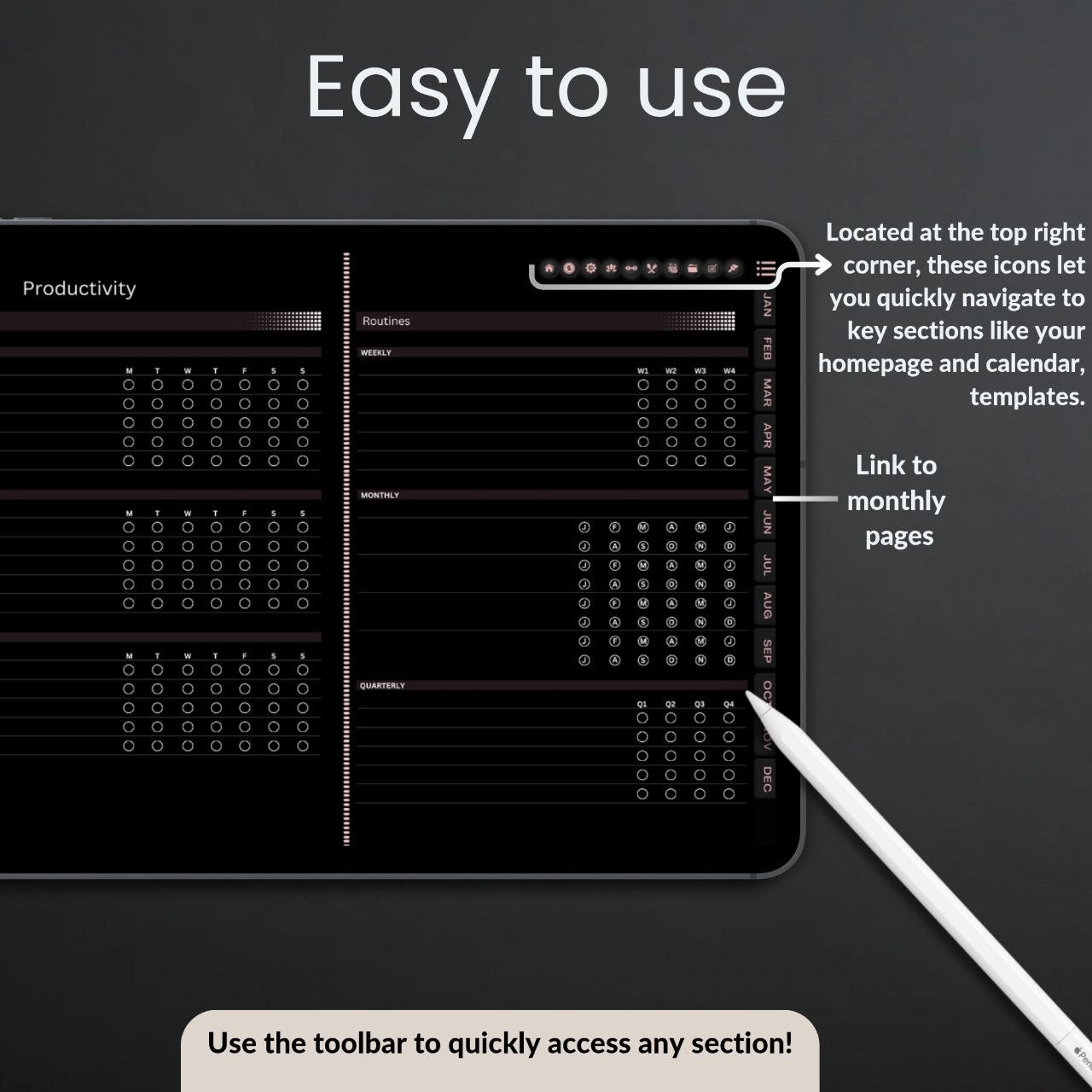The Midnight Digital Planner: Your Sanctuary for Deep Focus | Dark Mode, Horizontal & Hyperlinked