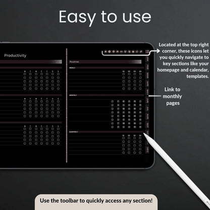 The Midnight Digital Planner: Your Sanctuary for Deep Focus | Dark Mode, Horizontal & Hyperlinked