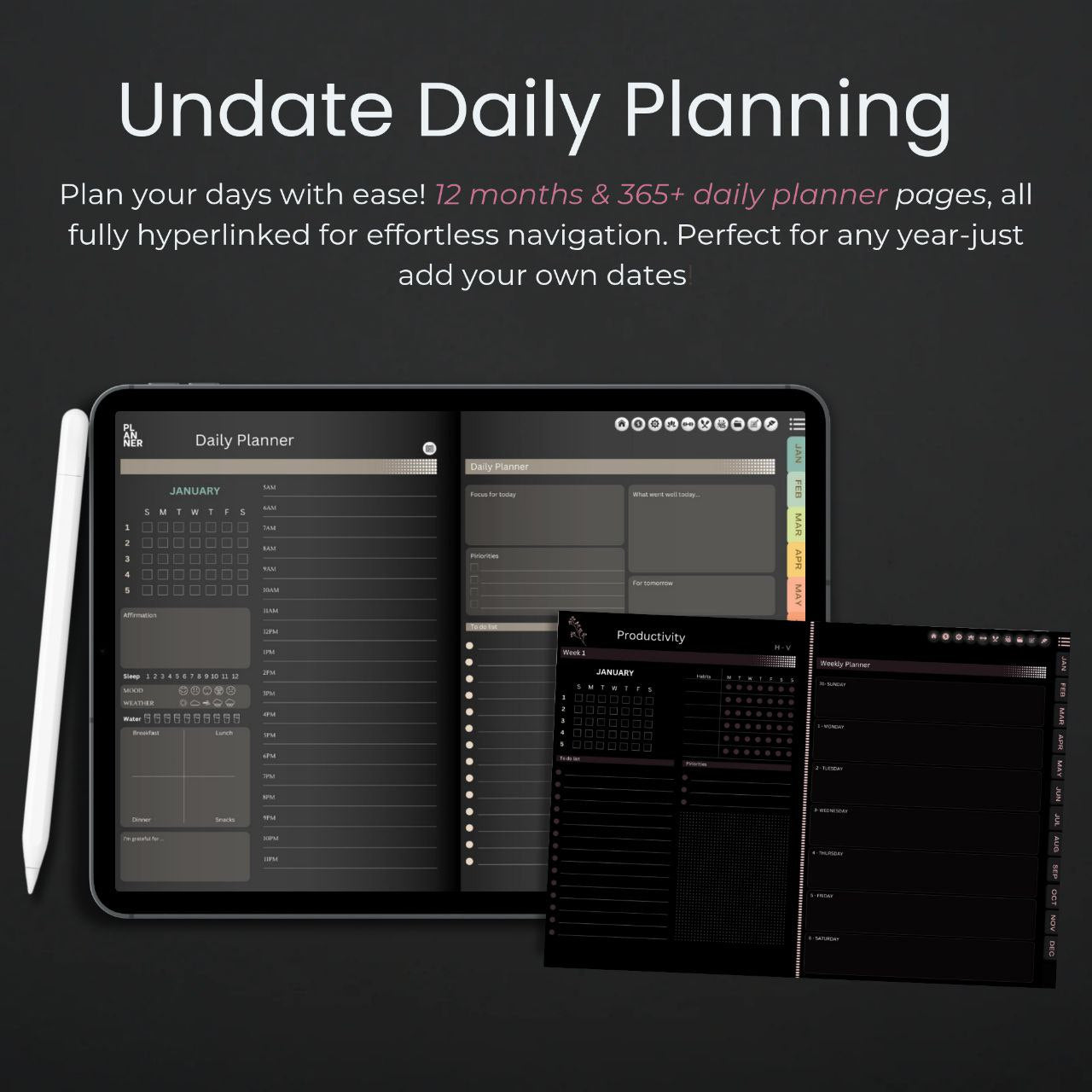 The Midnight Digital Planner: Your Sanctuary for Deep Focus | Dark Mode, Horizontal & Hyperlinked