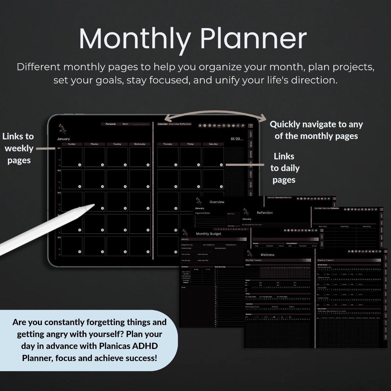 The Midnight Digital Planner: Your Sanctuary for Deep Focus | Dark Mode, Horizontal & Hyperlinked