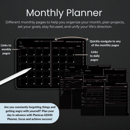 The Midnight Digital Planner: Your Sanctuary for Deep Focus | Dark Mode, Horizontal & Hyperlinked