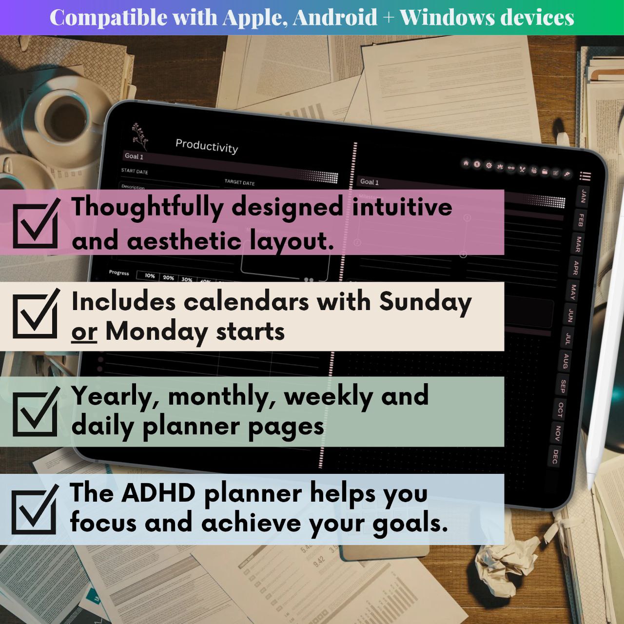 The Midnight Digital Planner: Your Sanctuary for Deep Focus | Dark Mode, Horizontal & Hyperlinked