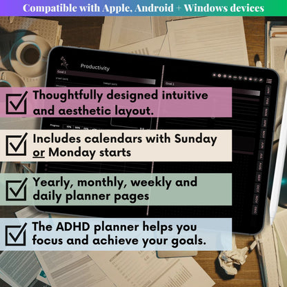 The Midnight Digital Planner: Your Sanctuary for Deep Focus | Dark Mode, Horizontal & Hyperlinked